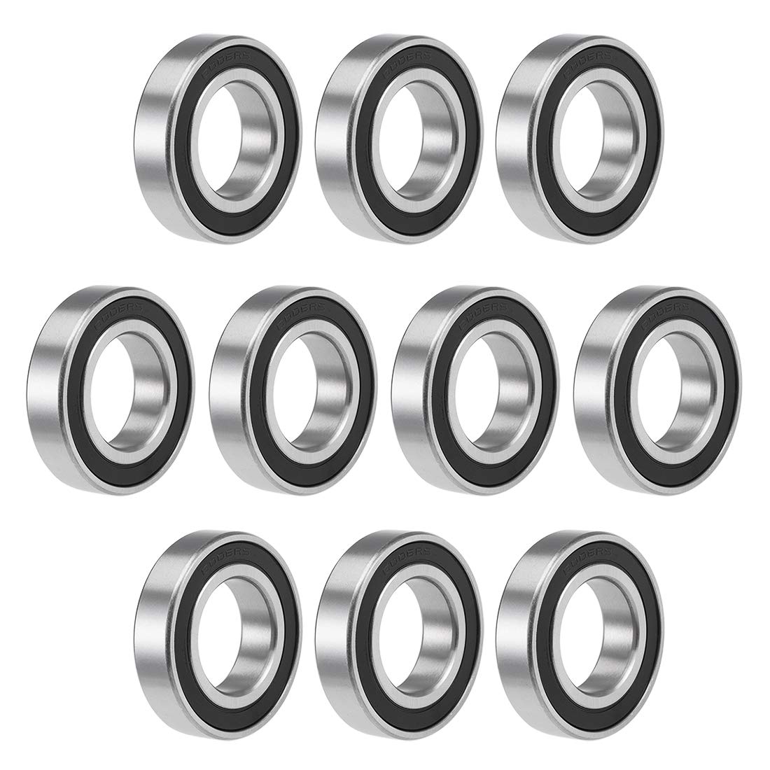 sourcing map 6006-2RS Profunda Ranura Rodamientos de Bolas 30mm x 55mm x 13mm Doble Sellado Cromado Acero P6(ABEC3) 10uds