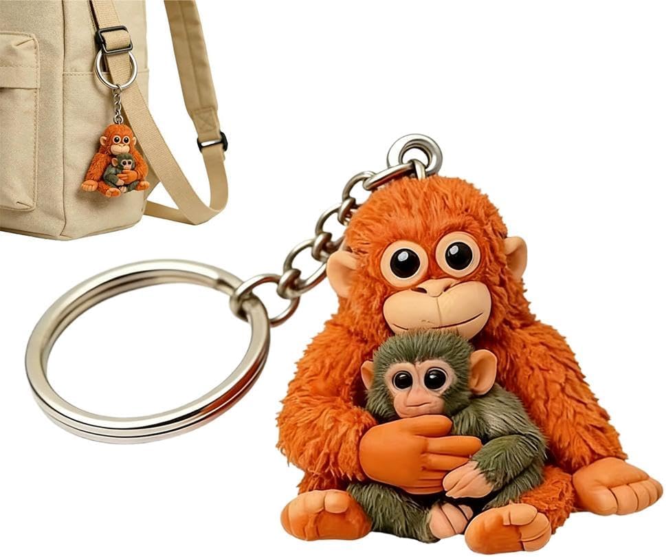 Protect Punch The Monkey Keychain, Cute Monkey Holding Plush Toy Hanging Keychain for Backpack Purse Car Keys Gift