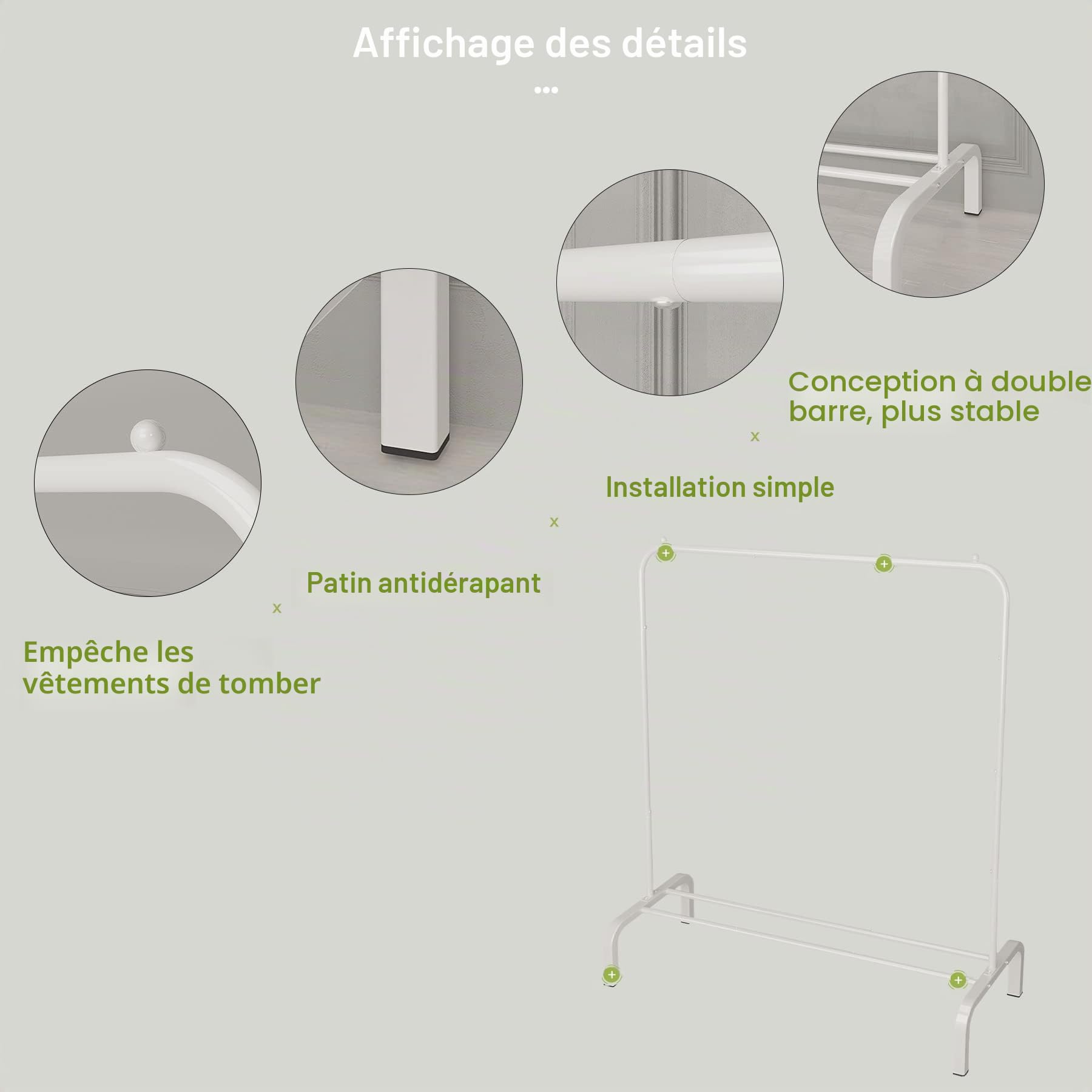 JIUYOTREE Portant à vêtements avec étagères à chaussures, de qualité commerciale, pour présentation, rangement, Blanc
