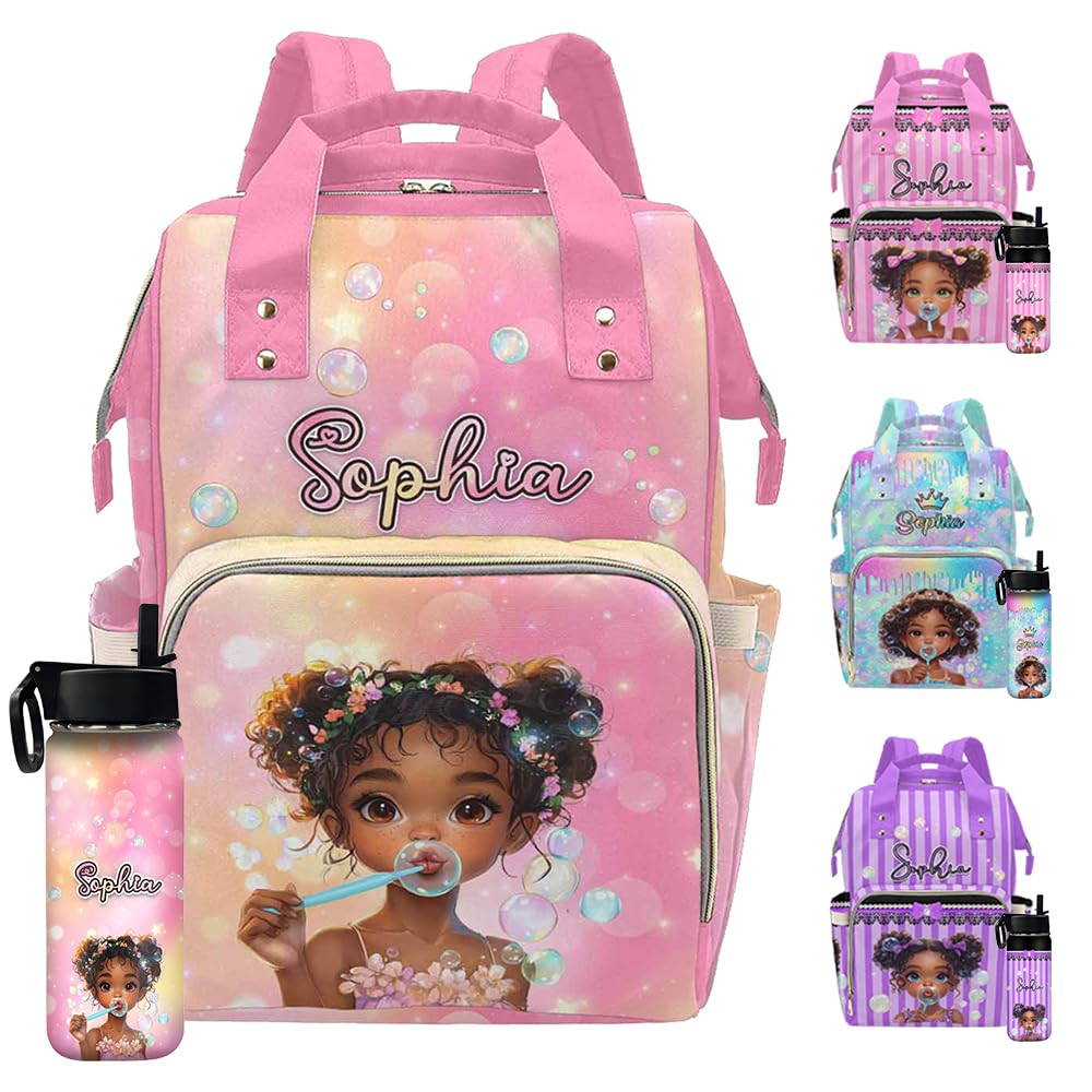 Artsadd Personalized Diaper Bags with Name, Custom Princess Diaper Backpacks for New Mom Customized Multifunctional Backpack for Picnic, Shopping Camping and Hiking