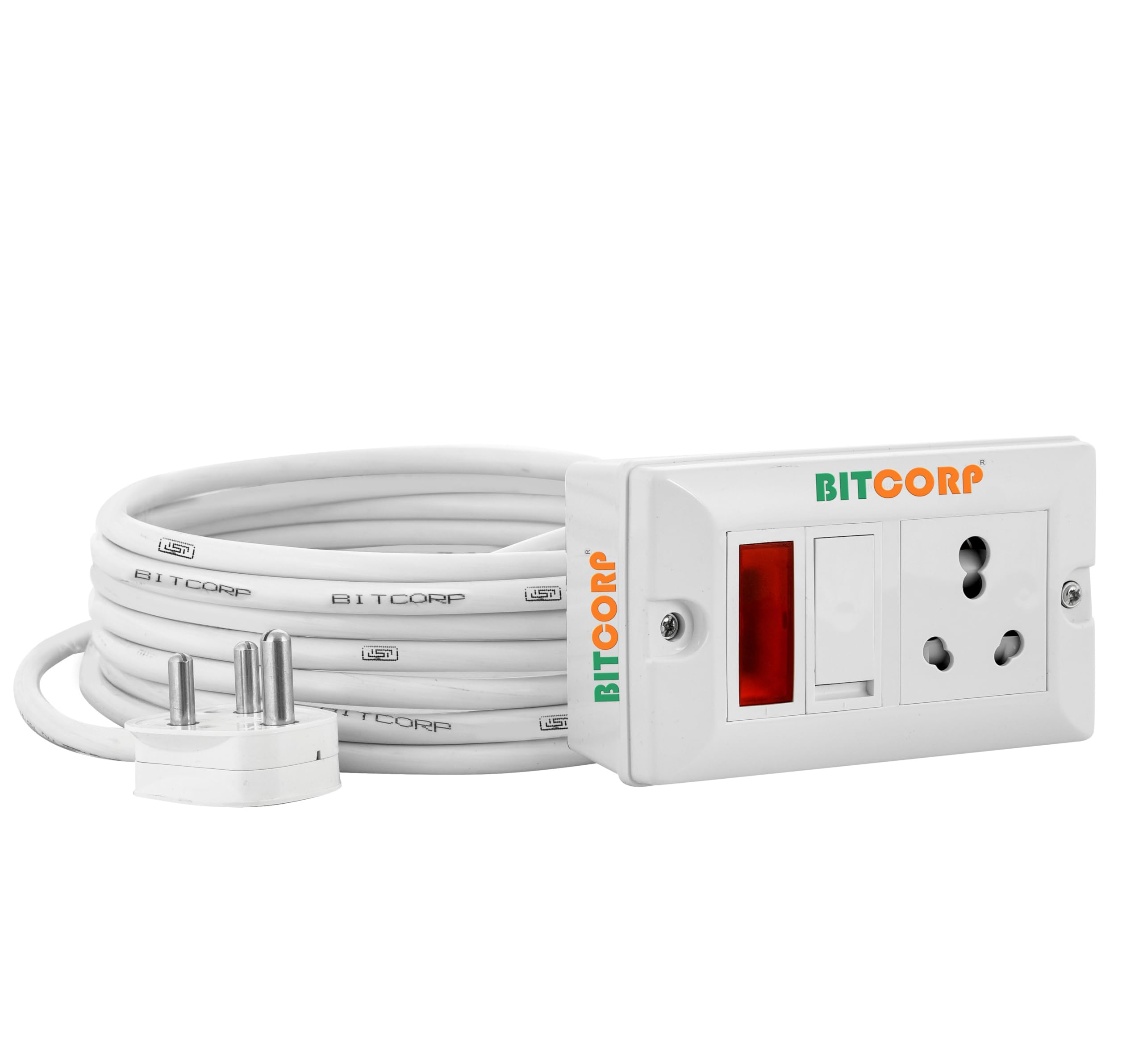 BITCORP 16A Heavy Duty Power Extension Board with Switches with 1 Socket 1 Switch, 6000W, 2 Meter 4.0mm Electric Cord for AC, Refrigerator, EV Charger, Washing Machine, Geyser-image-1