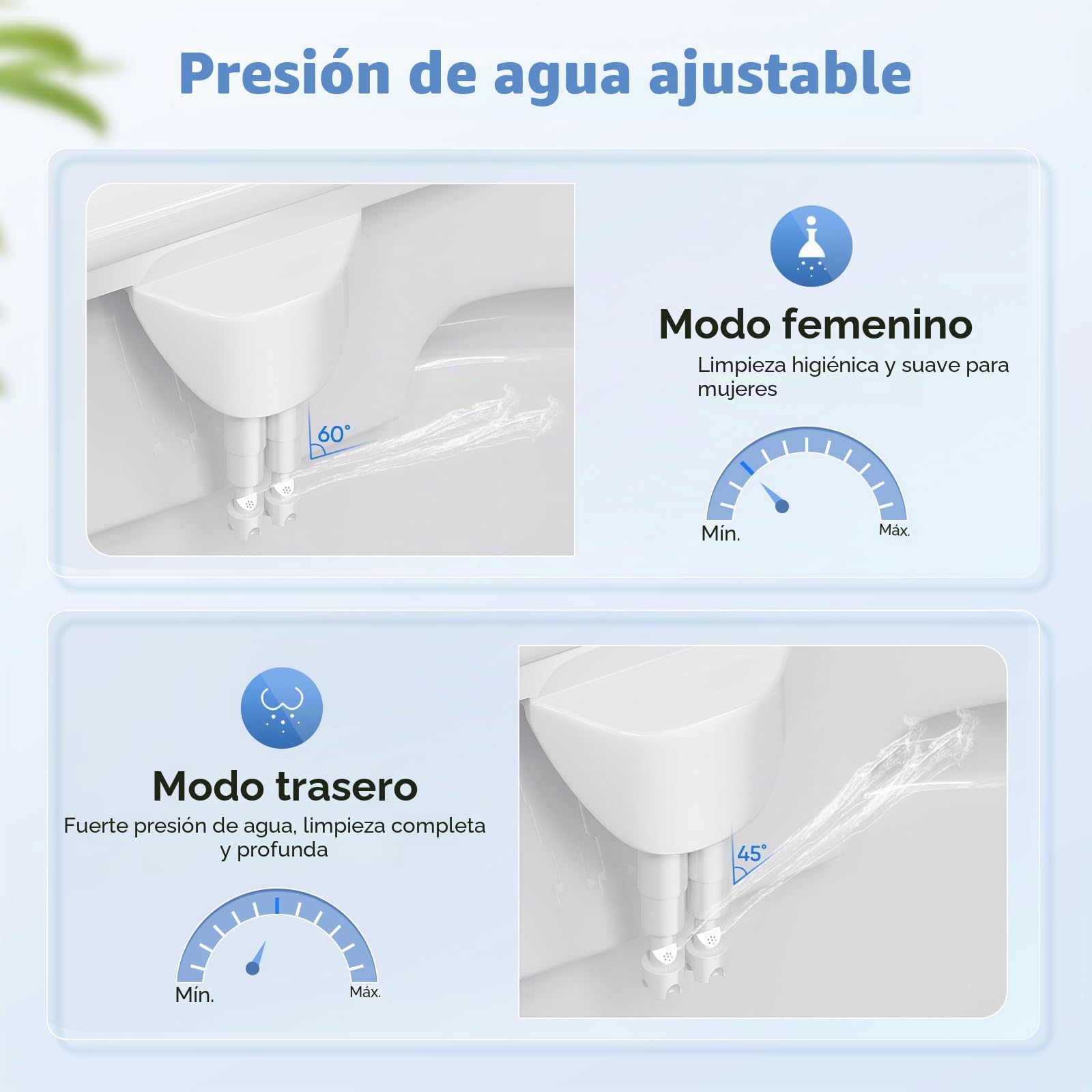 Bidet para WC, Potuem Accesorio No Eléctrico para Bidé con Boquillas Dobles Retráctiles, Presión de Agua Ajustable, Agua Fría y Caliente Bidet Attachment