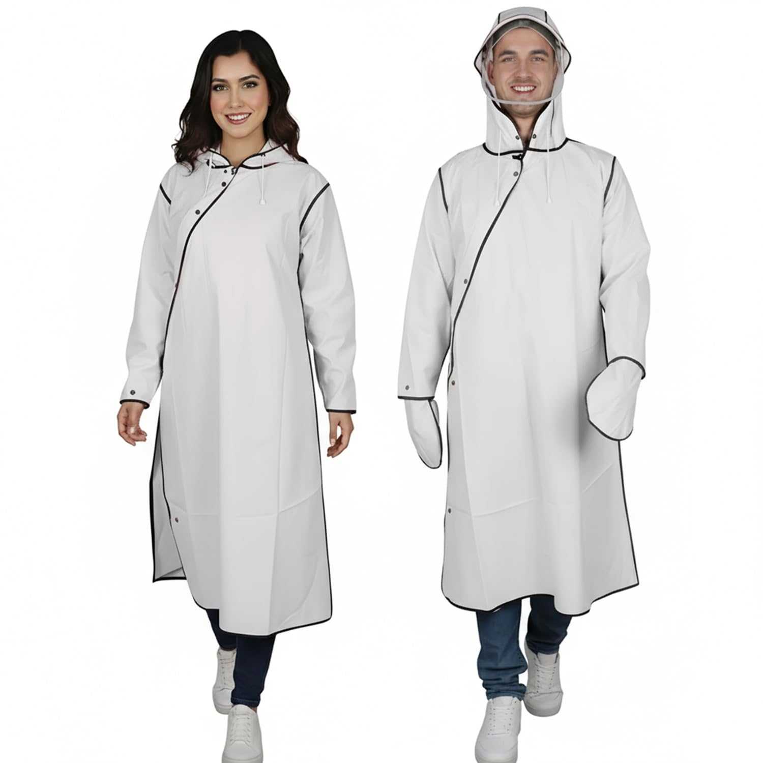 Hacer Unisex Rain Poncho 410GSM with Adjustable Hood Full Sleeves Water Resistant Lightweight Outdoor Bike Raincoat for Men & Women Camping Hiking and Travelling (2XL, Grey)-image-6