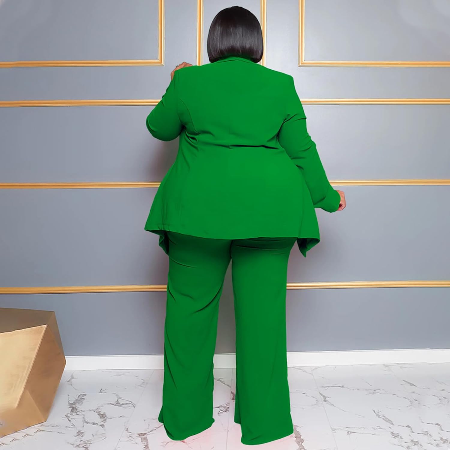 Women's Plus Size Work Set | Drawstring Waist Pants with Matching Top for Office