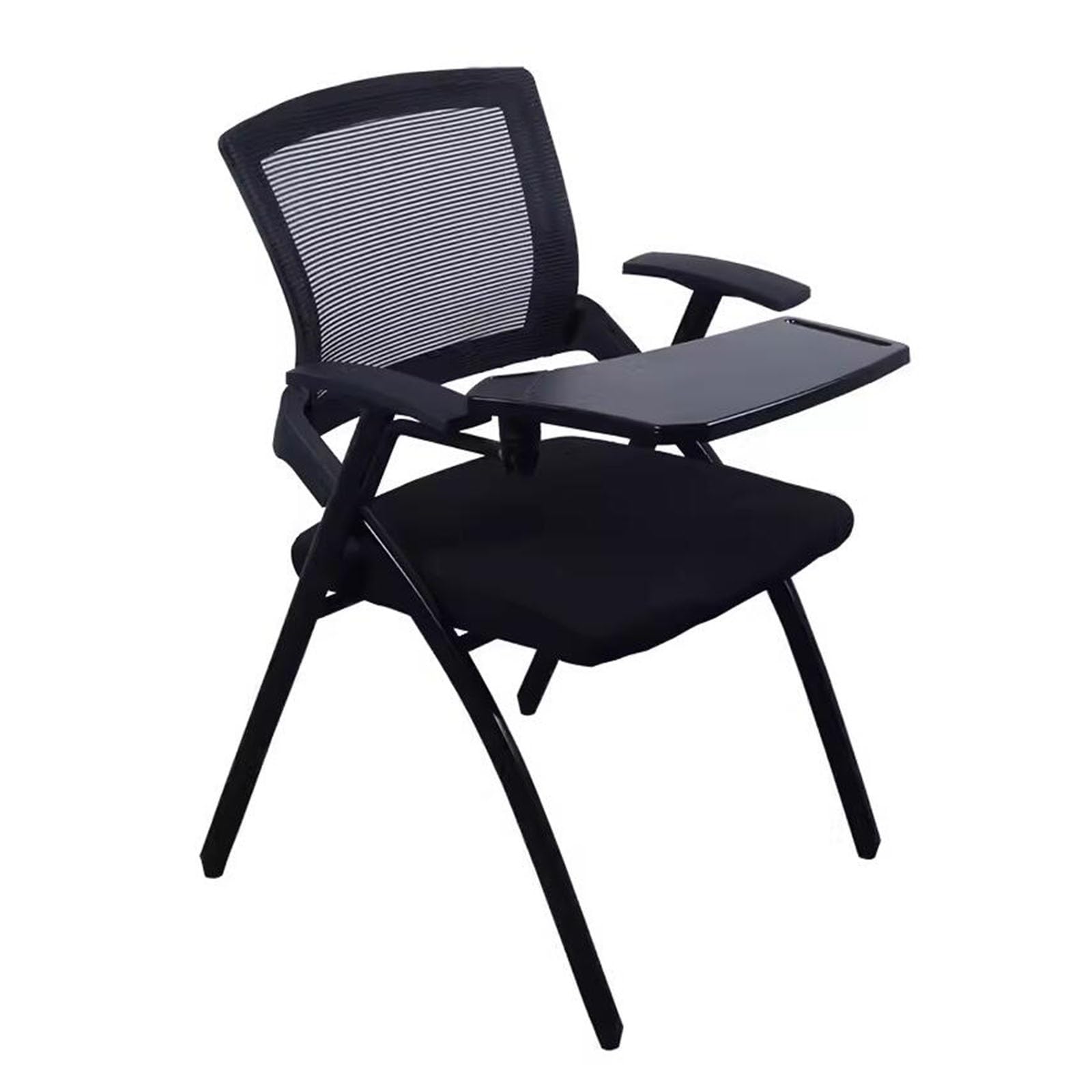 Chaise de bureau ergonomique pliable en tissu noir avec tablette écritoire pour formation