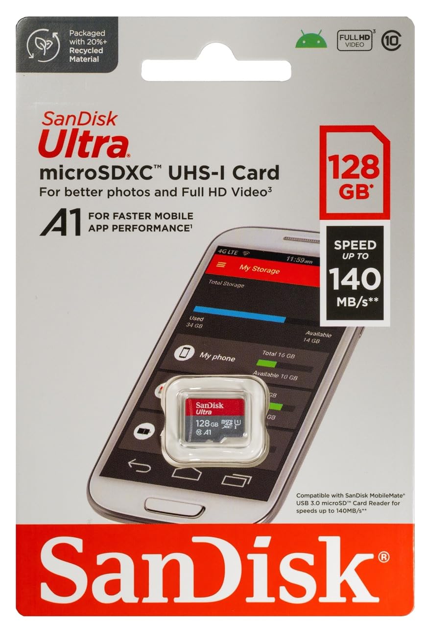 SanDisk - Tarjeta microSD de 128 GB compatible con tabletas Samsung Galaxy Tab S6 Lite, Tab S7, Tab A 8.0 (SDSQUA4-128G-GN6MN) con 1 lector de tarjetas de memoria Everything But Stromboli SD y SDXC