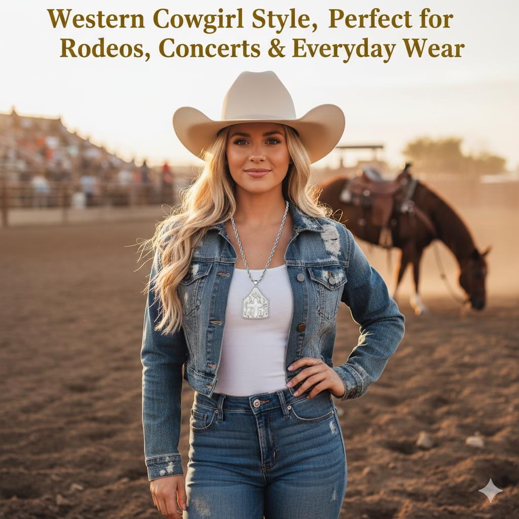 Western Cowgirl Chunky Cross Necklace for Women Men Cowboy Faith Pendant Necklace Personalized CowTag Jewelry Valentine's Day New Year Gift