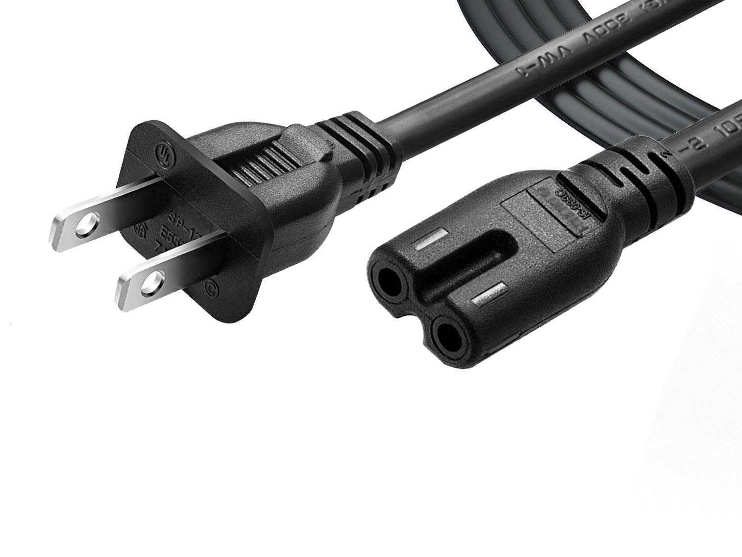 Buy 2 Prong 6.6ft AC Power Cord Universal Replacement Cable Non