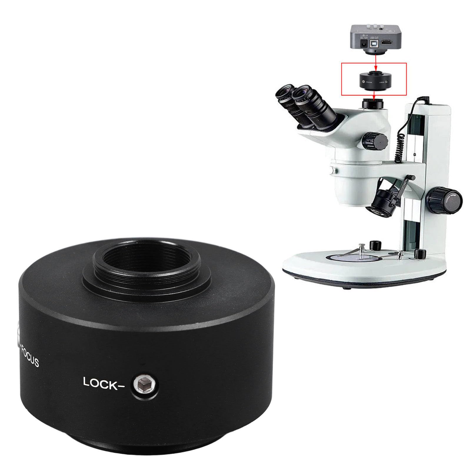 AMONIDA Adapter do Kamery Mikroskopowej 0,5X Adapter Obiektywu z Mocowaniem C o Szerokiej Kompatybilności z Mikroskopami Biologicznymi Materiał Metalowy