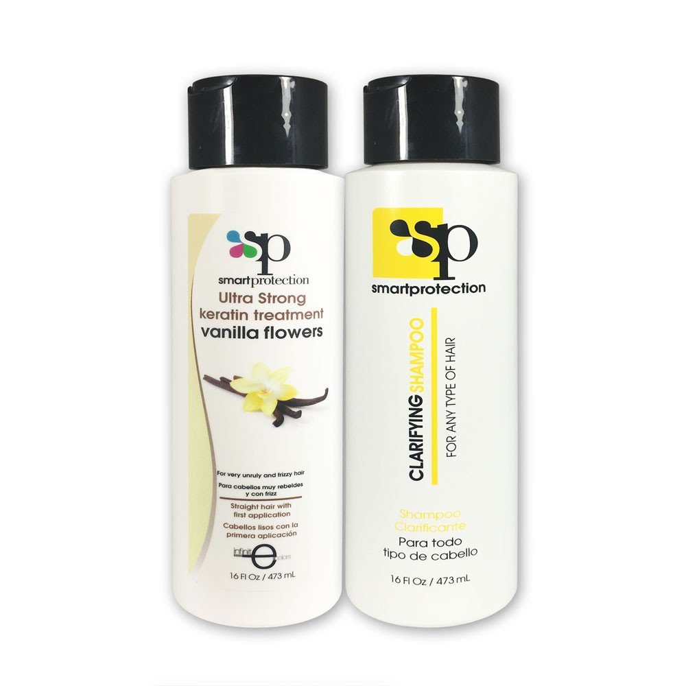 Vanilla Ultra Strong Keratin Treatment with Clarifying Shampoo 16oz by Smart Protection