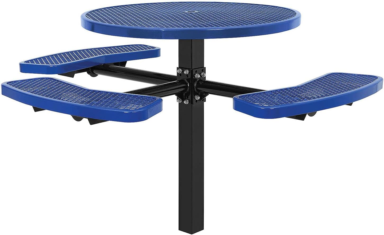 Global Industrial 46" Round Picnic Table, In Ground Mount, ADA Compliant, Expanded Metal, 1-1/2" Umbrella Hole, Outdoor-Rated, 1000 lbs Capacity, Black