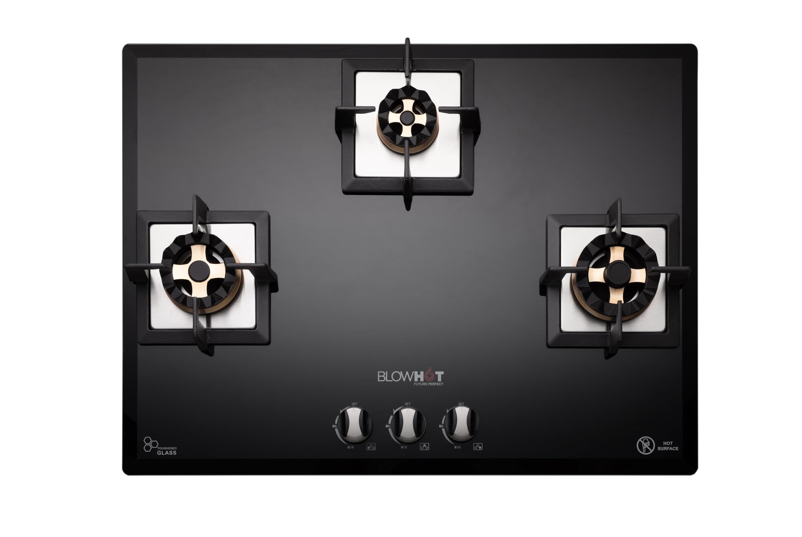 BLOWHOT Prism 3 Burner Battery Operated Built - In Gas Hob Heavy LOTUS BRASS Burners 70cms Toughened Glass Top, One 100mm Triple Ring, One 90mm Double Ring, One 70mm Brass Burner - Black (B0D54C39GG) Amazon Price History, Amazon Price Tracker