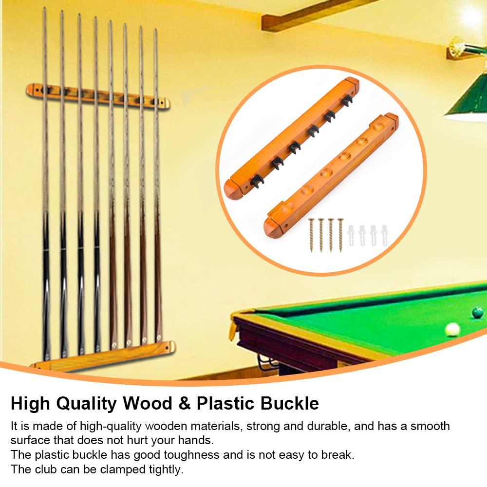 Billard Queue Halter Wandmontierter Billard-Queue-Wandhalter Holz Queue Halterung Gelb für 4 Billard-Queues mit Schrauben und Gummiteilchen Billard Wandhalterung (40 cm * 4 cm * 3,2 cm)