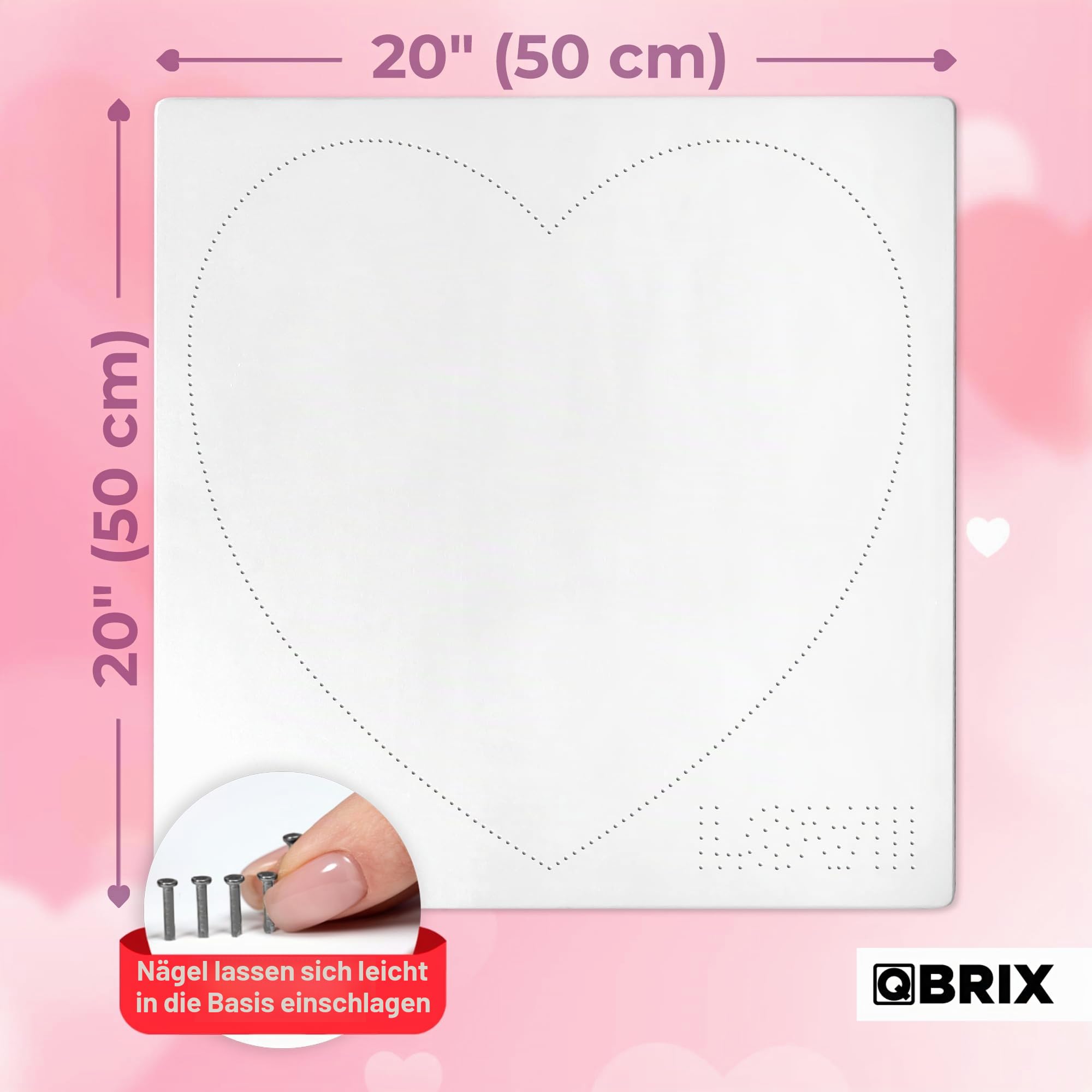 QBRIX Herz – String Art Fadenbild DIY | personalisiertes Geschenk | eigenes Foto als Garnbild | Wunschmotiv | Wandbild (Herz Form 50×50 cm)
