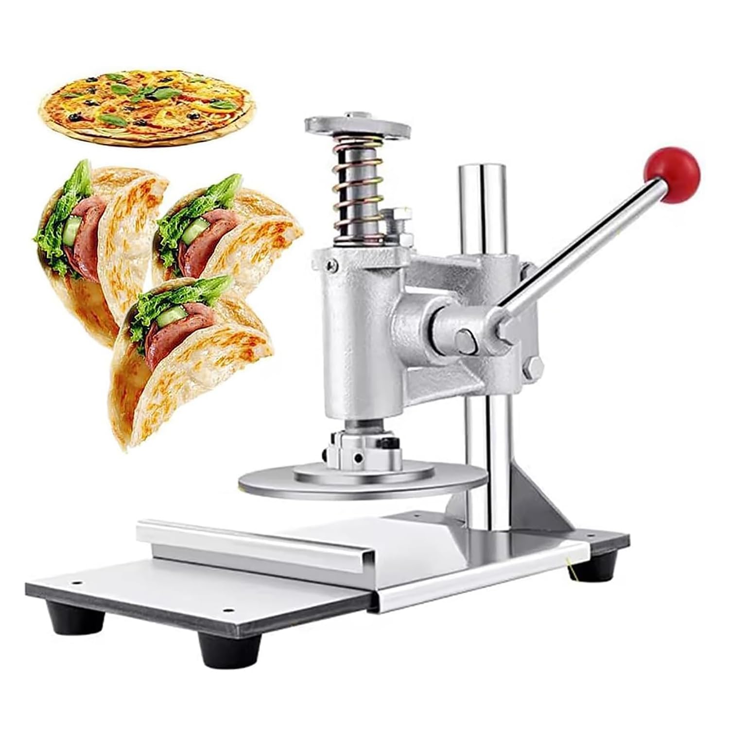 TsoLay Pressa per Pizza Manuale, Macchina per Spianare La Pasta in Acciaio Inox Professionale con Vassoio Estraibile, Spessore Regolabile, Maniglia Salva-Lavoro, per Pizza E Tortillas