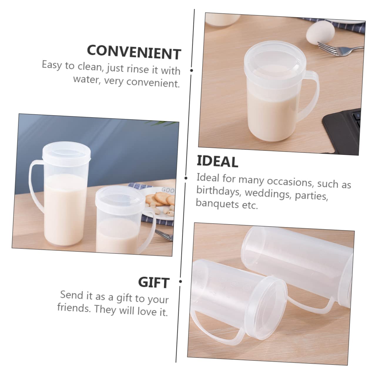 PRETYZOOM 6 Pz tazza gelatto contenitore graduato caffe adorn contenitore con coperchio bicchieri graduati contenitori brocche di latte brocca per la colazione plastica bianca Riutilizzabile
