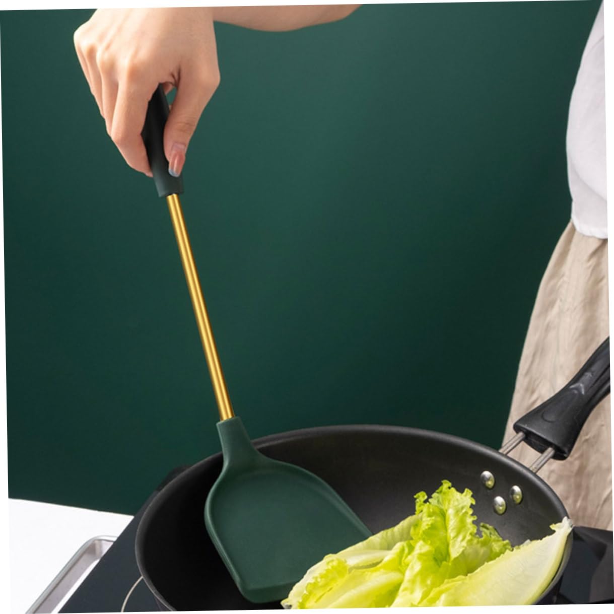 SHINEOFI Edelstahl Küchenutensilien mit Hitzebeständigen Silikon Griffen für Kochen und Backen Antihaft Kochutensilien für Küche und Camping