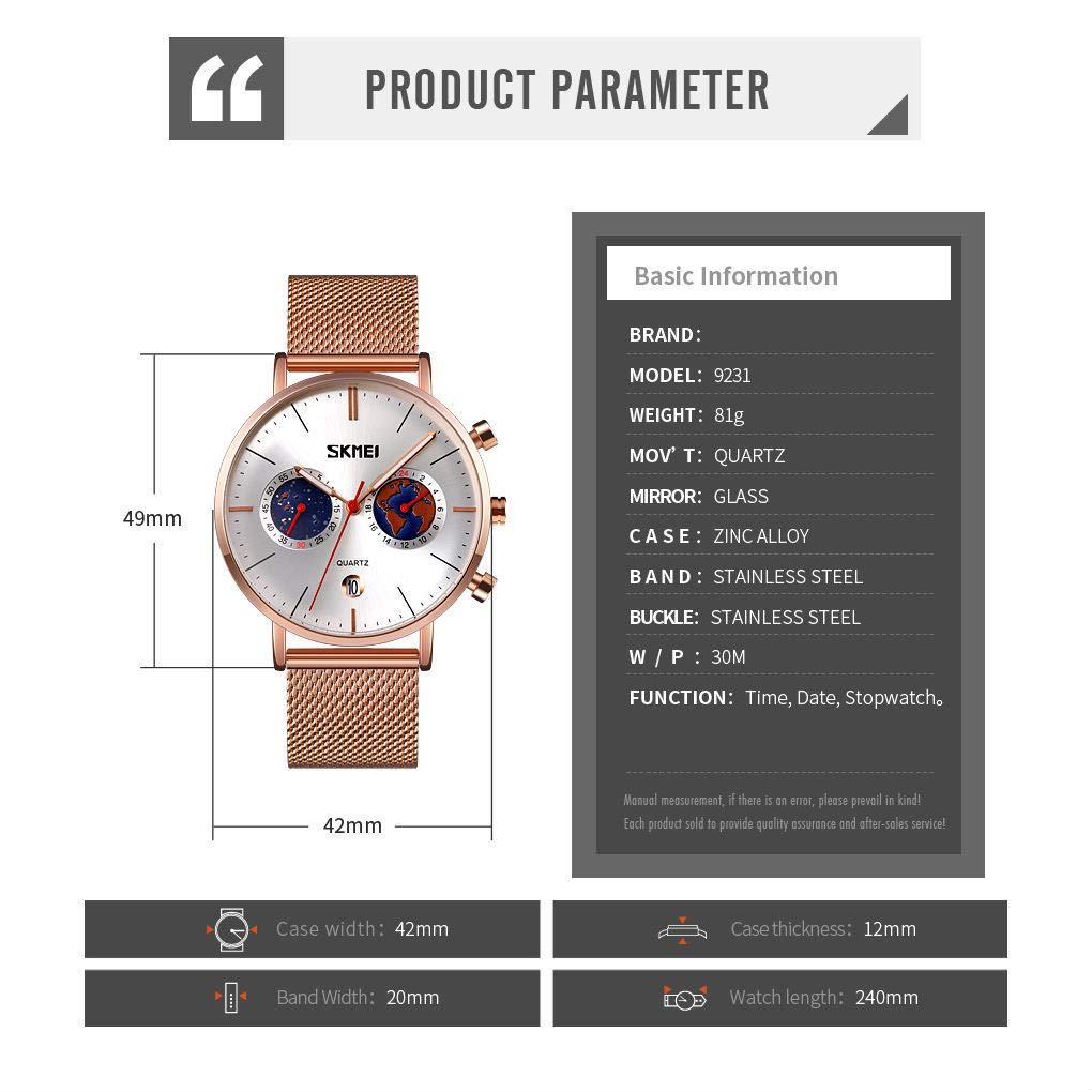 MASTOP Reloj de pulsera de cuarzo para hombre, de moda, de negocios, de marca, cronómetro, puntero luminoso, impermeable, visualización de fecha, reloj de malla para hombre