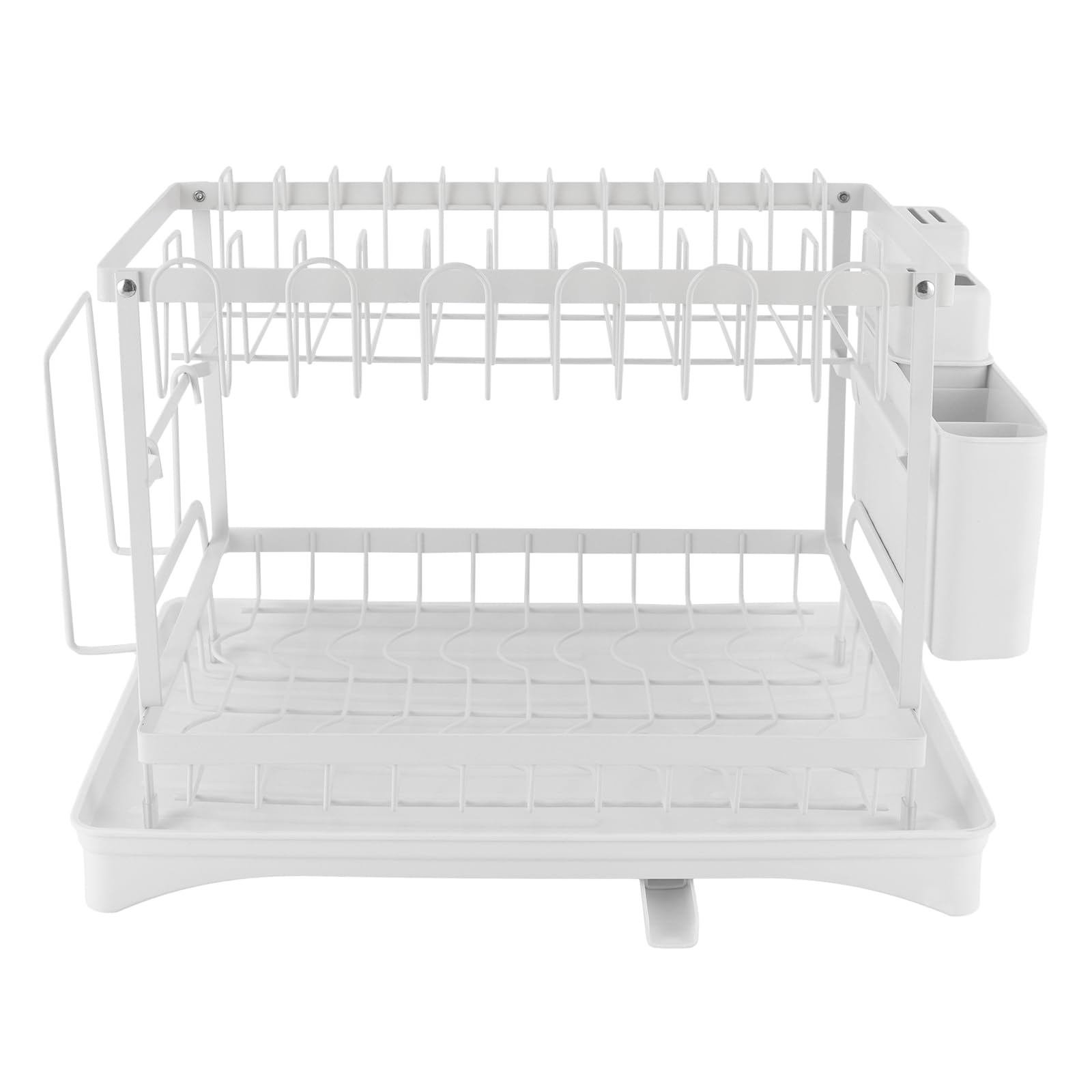 Escurreplatos de acero inoxidable, escurridor de platos, bandeja de goteo de 2 niveles, escurridor de platos para platos, tazas, tabla de cortar (blanco)