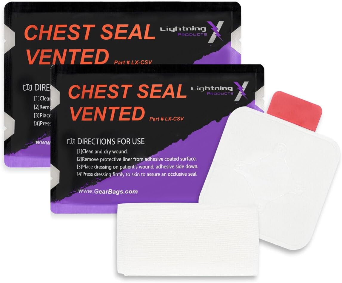 Lightning X Vented Chest Seal | Twin Pack | Occlusive Emergency Trauma Dressing for Open Chest Wounds | for IFAK, EMT & First Aid Kits | 2 Pack