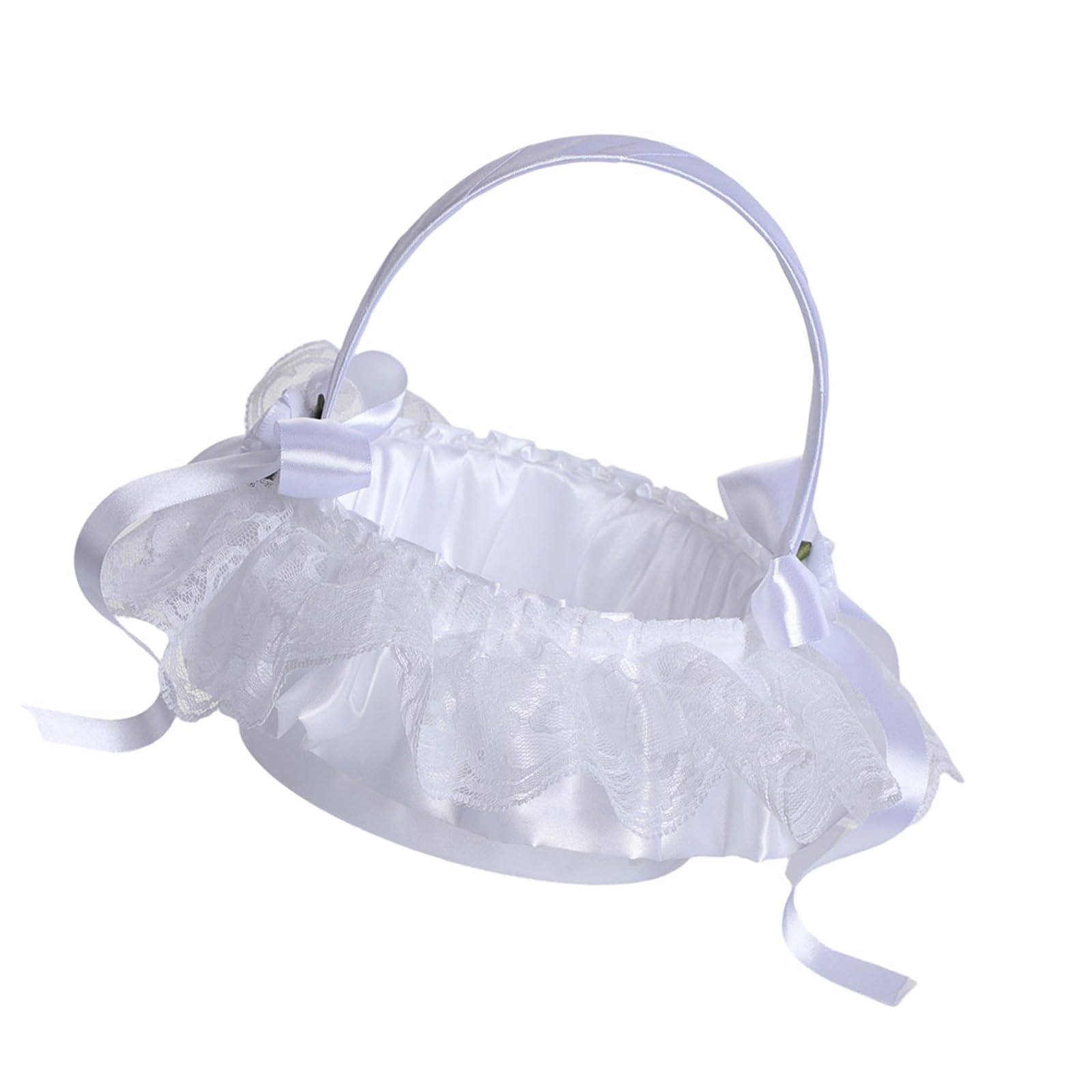 Elnwnnkc Functional Handheld Floral Arrangement Basket with Reinforced Handle Bridal Bouquets Holders for Event Celebration Lace Wedding Hand Basket Roses