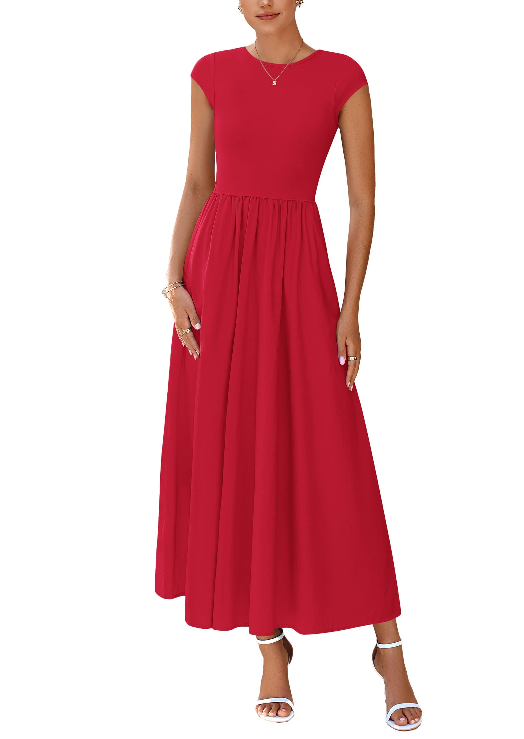 PRETTYGARDEN Women's 2025 Summer Casual Long Dresses Cap Sleeve Patchwork A Line Flowy Modest Elegant Homecoming Maxi Dress