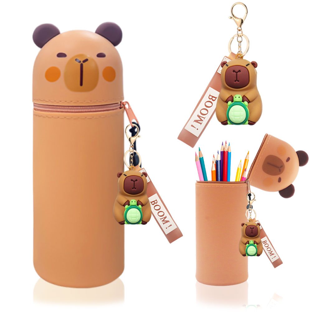 Trousse Capybara Avec Fourniture ADDLIVE Ensemble - Trousse, Stylos, Autocollants, Règle - Cadeau Enfant Papeterie Capybara