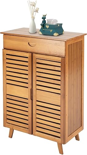 Gdrasuya10 Armario de almacenamiento de zapatos de bambú, zapatero retro con puertas, organizador independiente para zapatos, botas, estante de