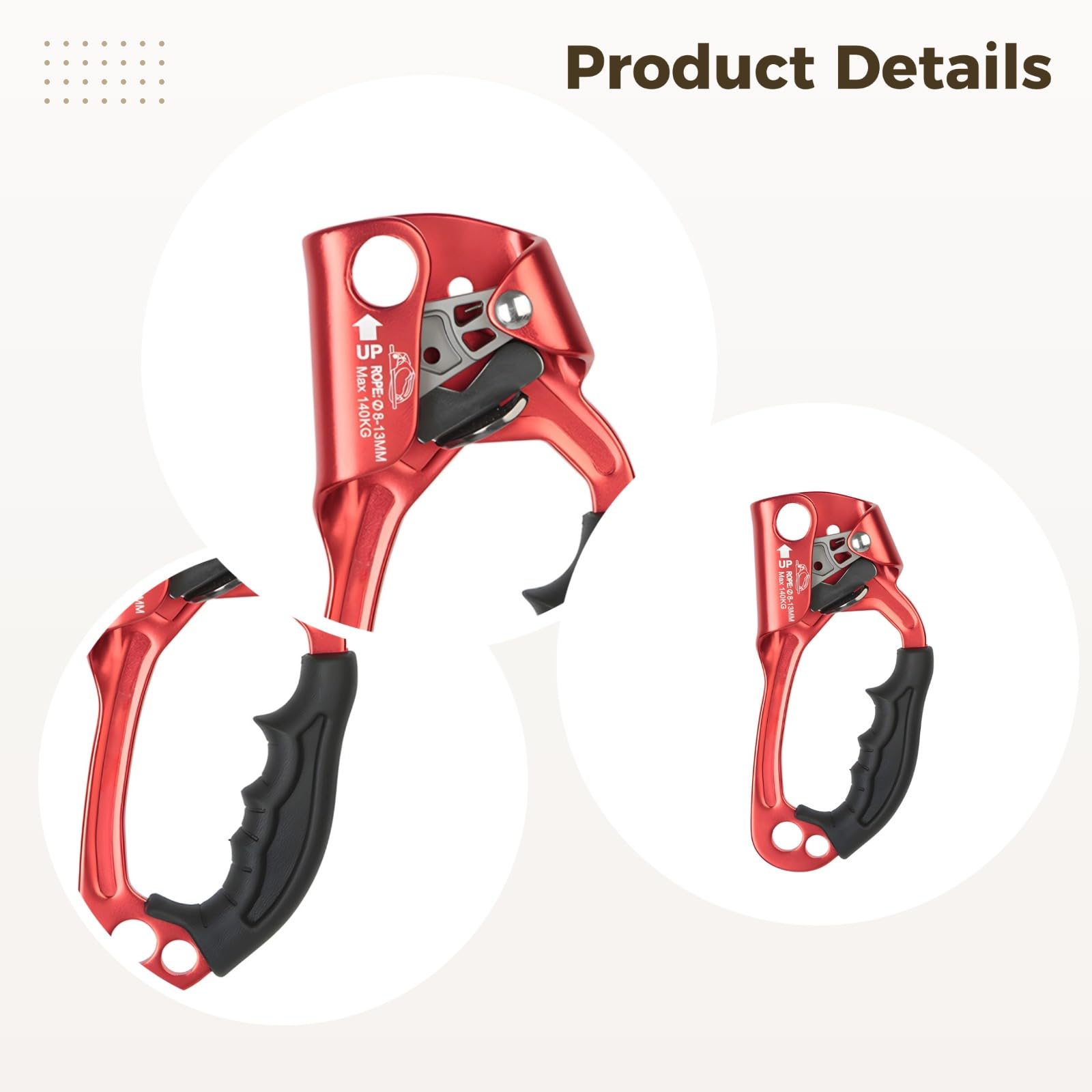 Generisch Zacisk do wspinaczki prawej ręki, ergonomiczny zacisk linowy do lin od 8 do 12 mm, lekka linka wspinaczkowa Ascender o wadze 239 g i antypoślizgowy uchwyt do wspinaczki górskiej, jaskiń, SRT