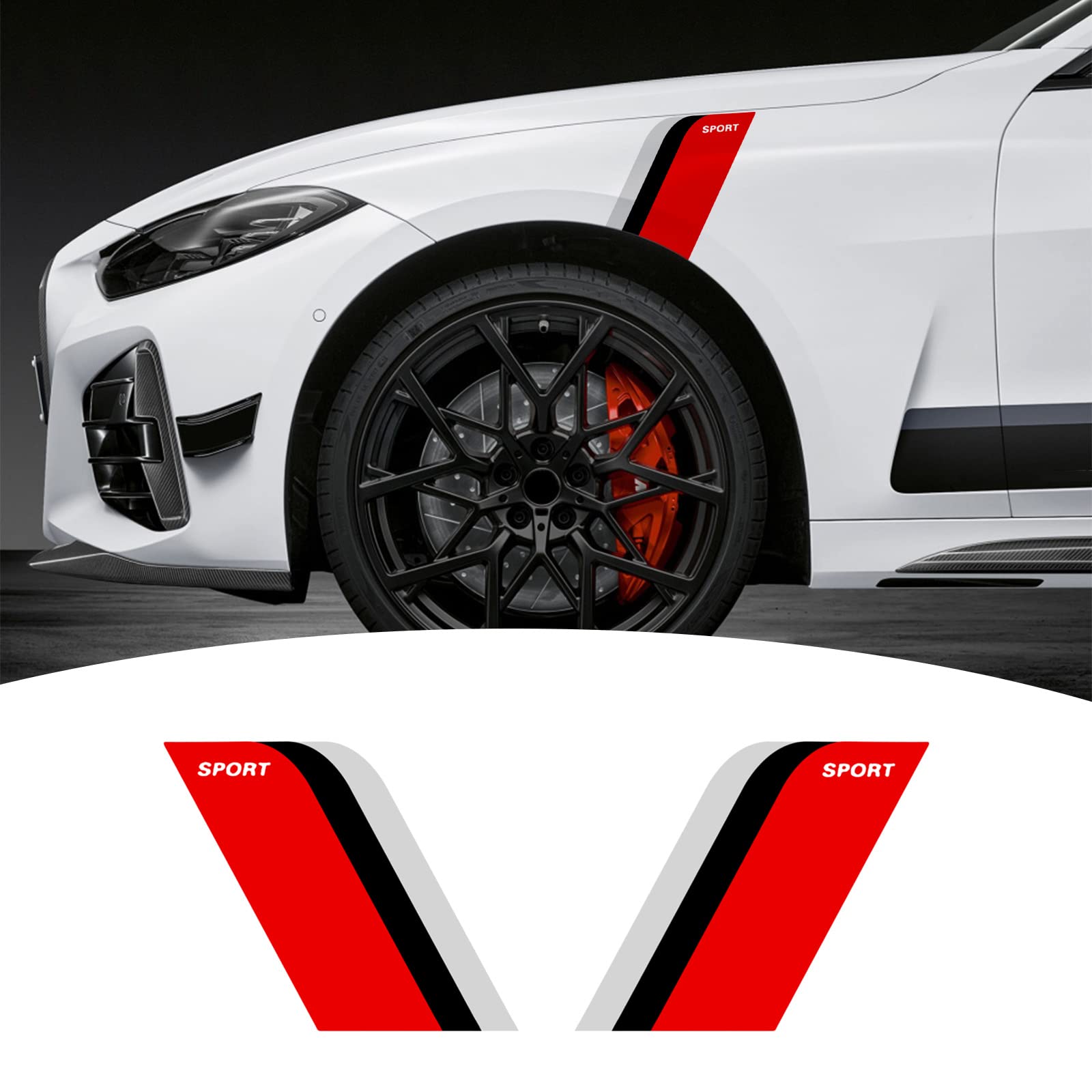 2Pcs Fender Stripe Stickers Vinyl Wheelbrow Racing Sports Stripe Decal Decoration Universal for Car Truck or SUV（Red+Black+Grey）