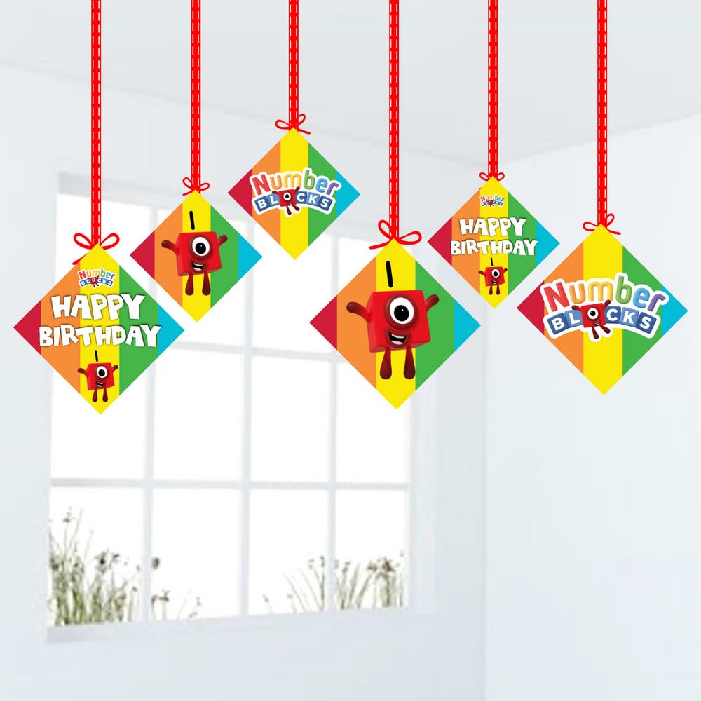 Balloonistics Number Blocks Theme Birthday Hanging Decorations - Pack of 12 Double-Sided Cardstock Cutouts - Math-Powered "Step Squad" Learning Party Decor, Numberland Ceiling Hangings (Hangings - Pack of 12)-image-36