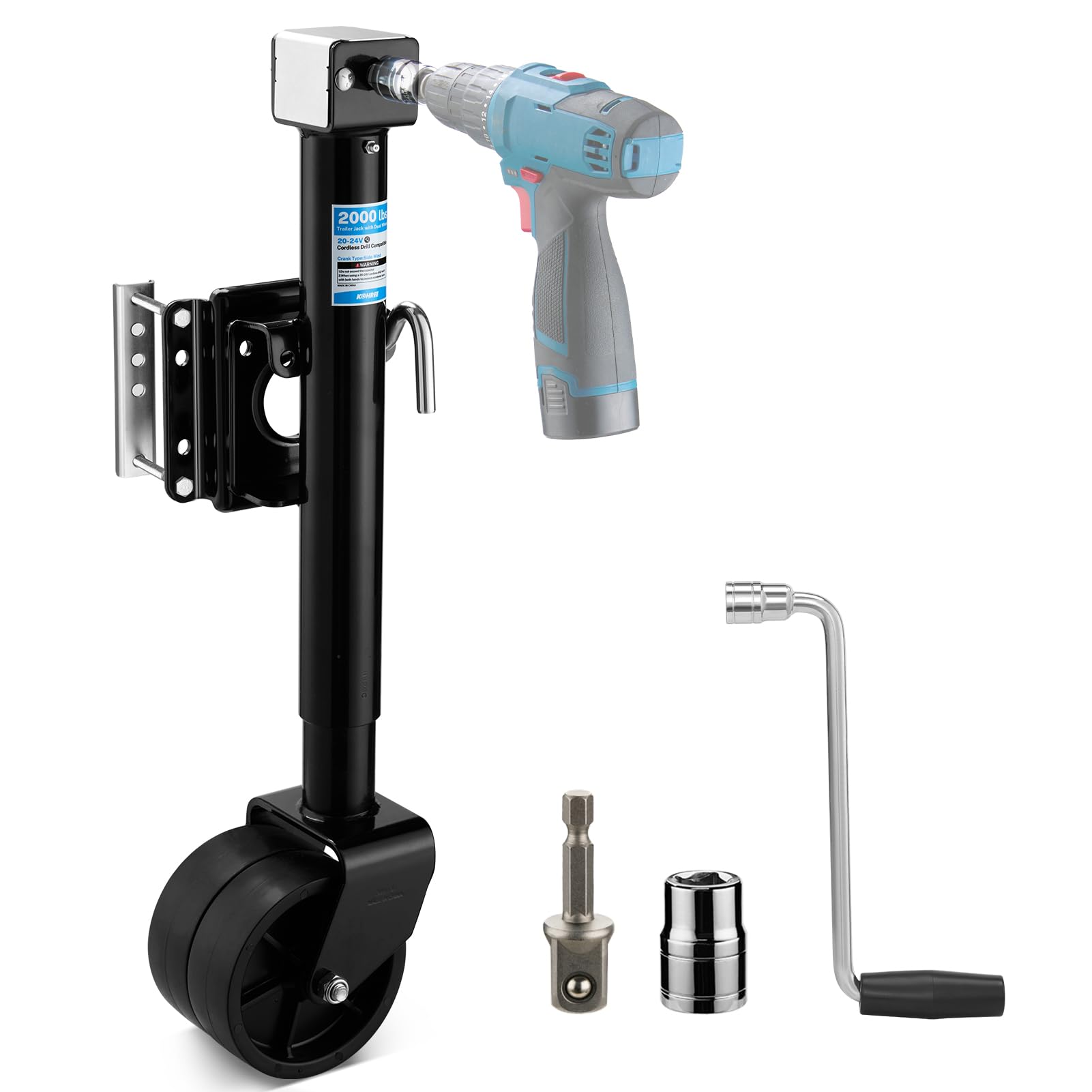 Kohree 2000 lbs Trailer Jack, Dual Wheel, 20-24V Cordless Drill Compatible