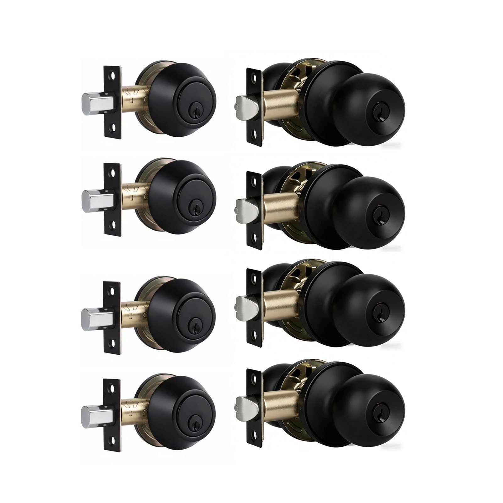 Photo 1 of Front Door Lock Set Exterior Door Lock Set with Deadbolt, Single Cylinder Deadbolt Lock and Door Knob Set, Keyed Alike,Matte Black Door Knob and Deadbolt Set(4Pack Set)