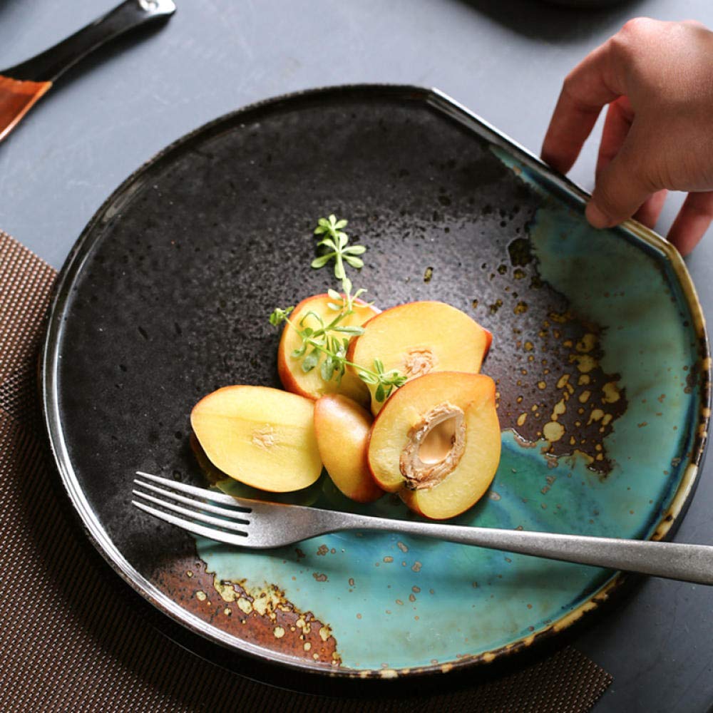 Vintage Ceramic Breakfast Plate Bread & Butter Plate Tray Color-Glazed Half Moon Plate High Temperature Firing Does Not Fade 8”/10”-White Tuba