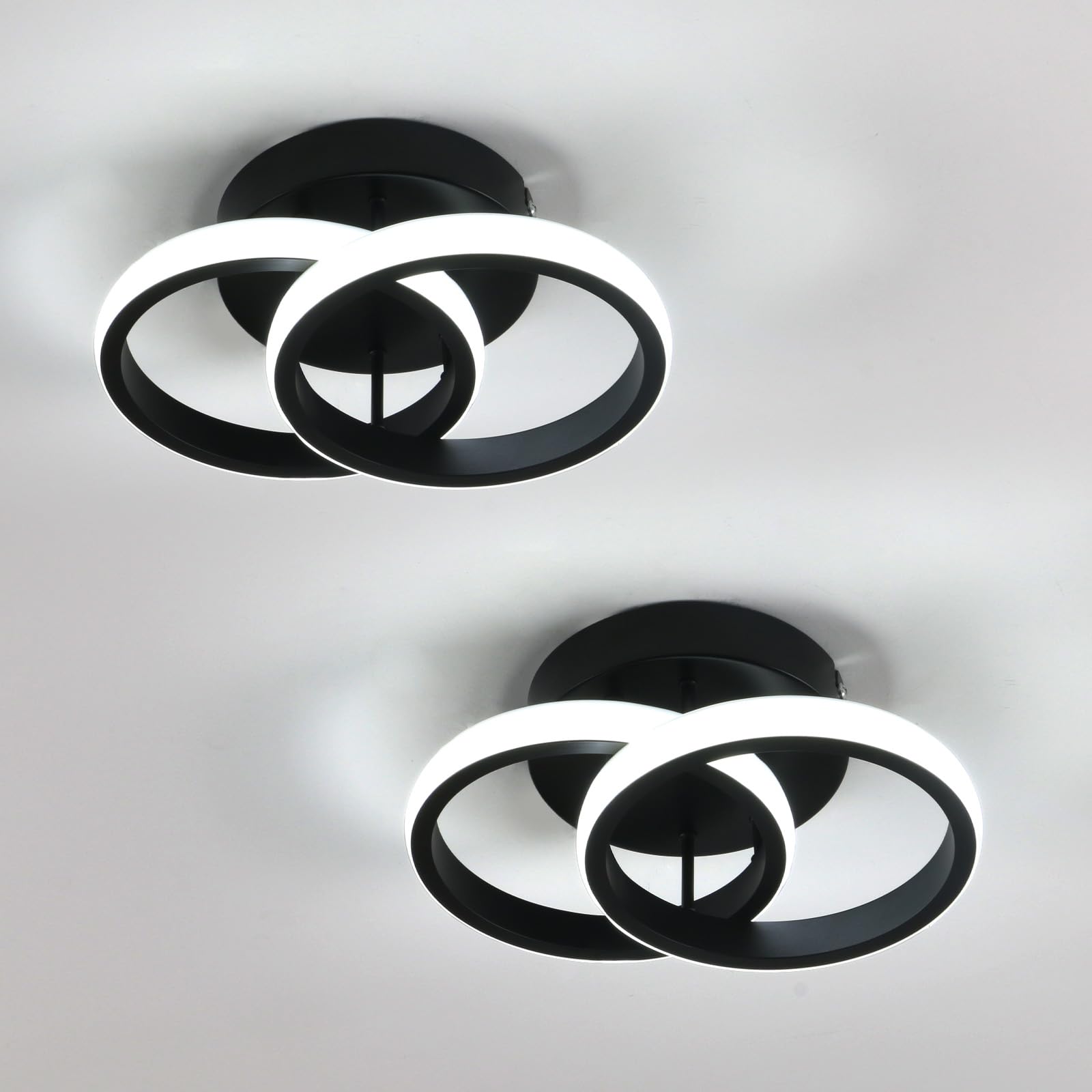 2 Piezas Plafón LED Techo de Acrílico 22W Blanco Frío 6500K, 25CM | 22W 2475LM Redondo Lámpara de Techo LED Negro, 25CM Moderno Luz de Techo para Dormitorio Sala de Estar Comedor Pasillo Cocina
