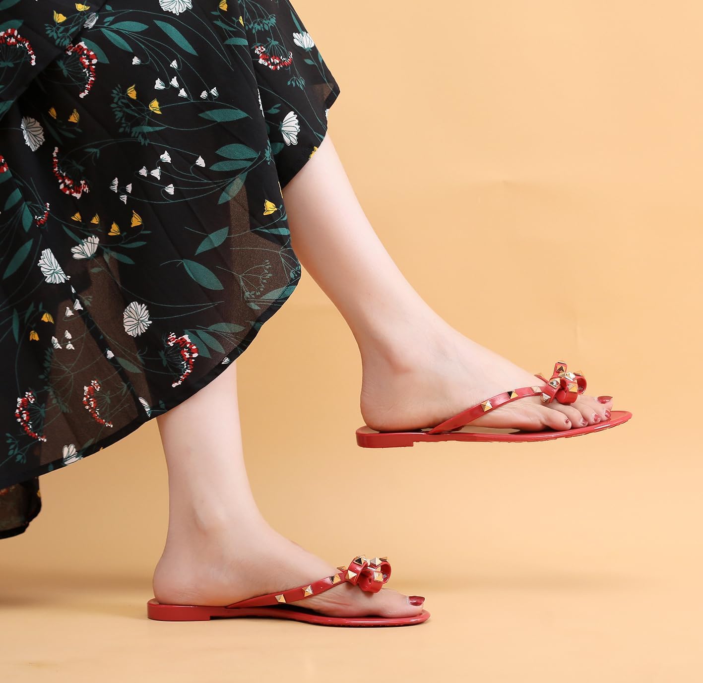 Studded Jelly Shoes for Womens Bow Flip Flops Jellies Sandals Flat Black... - Picture 145 of 174