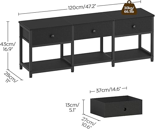 Miniatura 7 de Soporte de TV con 3 cajones de tela para TV de hasta 50 pulgadas, consola multimedia industrial de 47.2 pulgadas, centro de entretenimiento con
