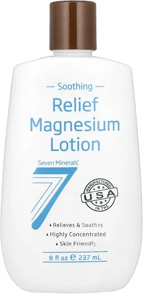 Seven Minerals Magnesium Lotion for Sleep, Soothing Relief & Relaxation - Highly Concentrated Magnesium for Better Sleep, Feet & Joint Care. Non-Greasy Lotion with Skin Friendly Ingredients - 8 fl oz