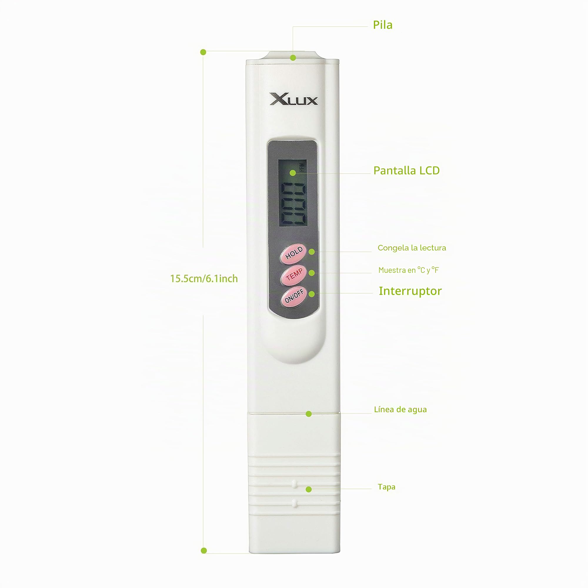 Medidor de TDS XLUX digital 0-9990 ppm precisión ±2%