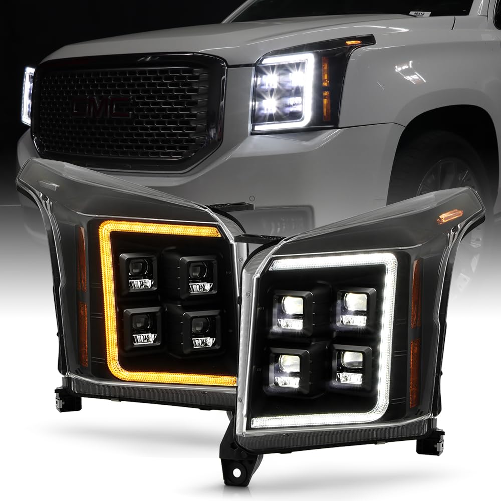 KEEKPO - For 2015-2020 GMC Yukon XL LED DRL Switchback Sequential w/Quad High-Power LED Module Projector Headlights