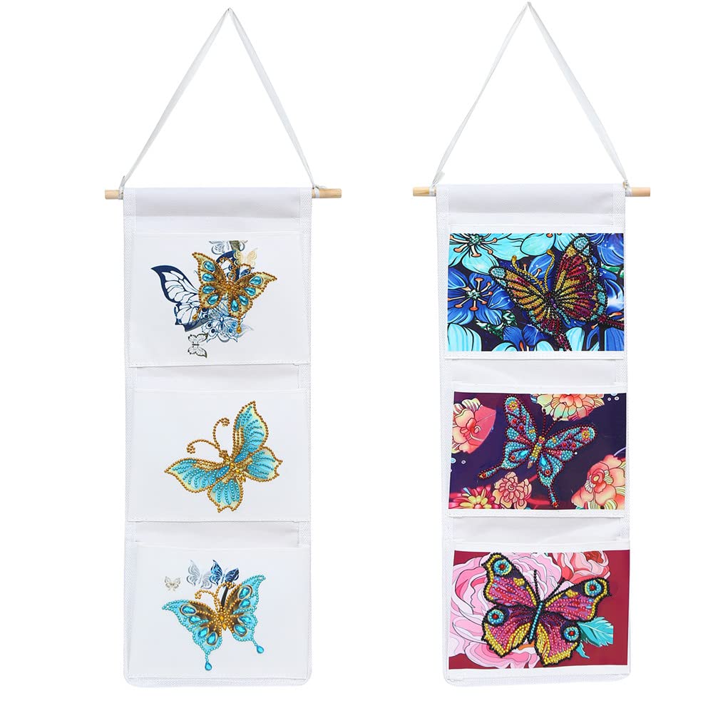 ZSNUOK 2PCS DIY 5D Diamond Painting Storage Bag Kits, Linen Fabric Storage Hanging Bag Door Wardrobe Bedroom Organizer 19 X 7 in