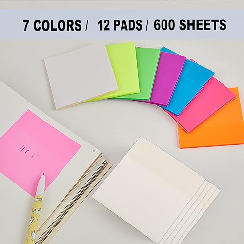 Miniatura 3 de Jumpso - 600 hojas de notas adhesivas transparentes 12 blocs de notas autoadhesivas transparentes coloridas con un bolígrafo 3 x 3 pulgadas notas