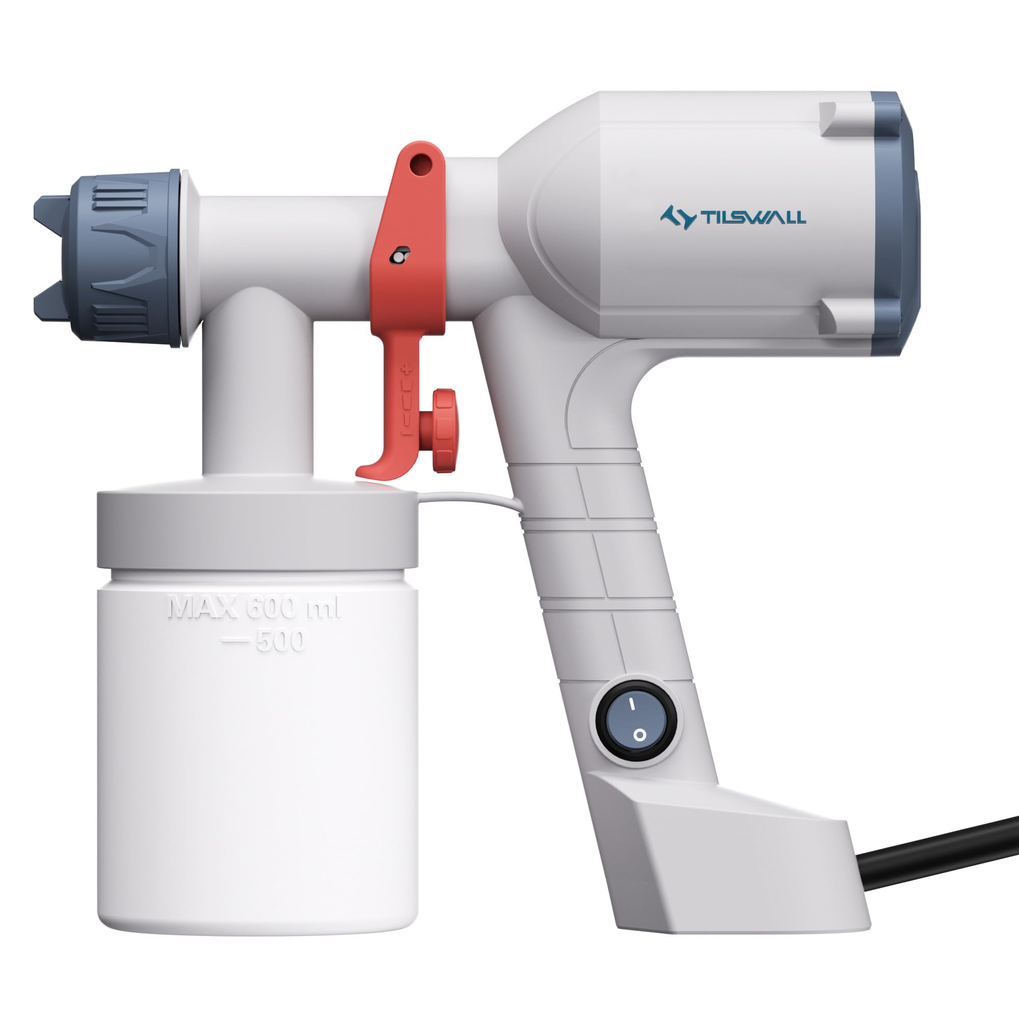 Tilswall Pistola de Pintura Electrica, Pulverizador de Pintura Ultraligera con Tanque Desmontable, 2 Boquillas & 3 Modos, Paredes, Techos, Muebles, Vallas, Jardín