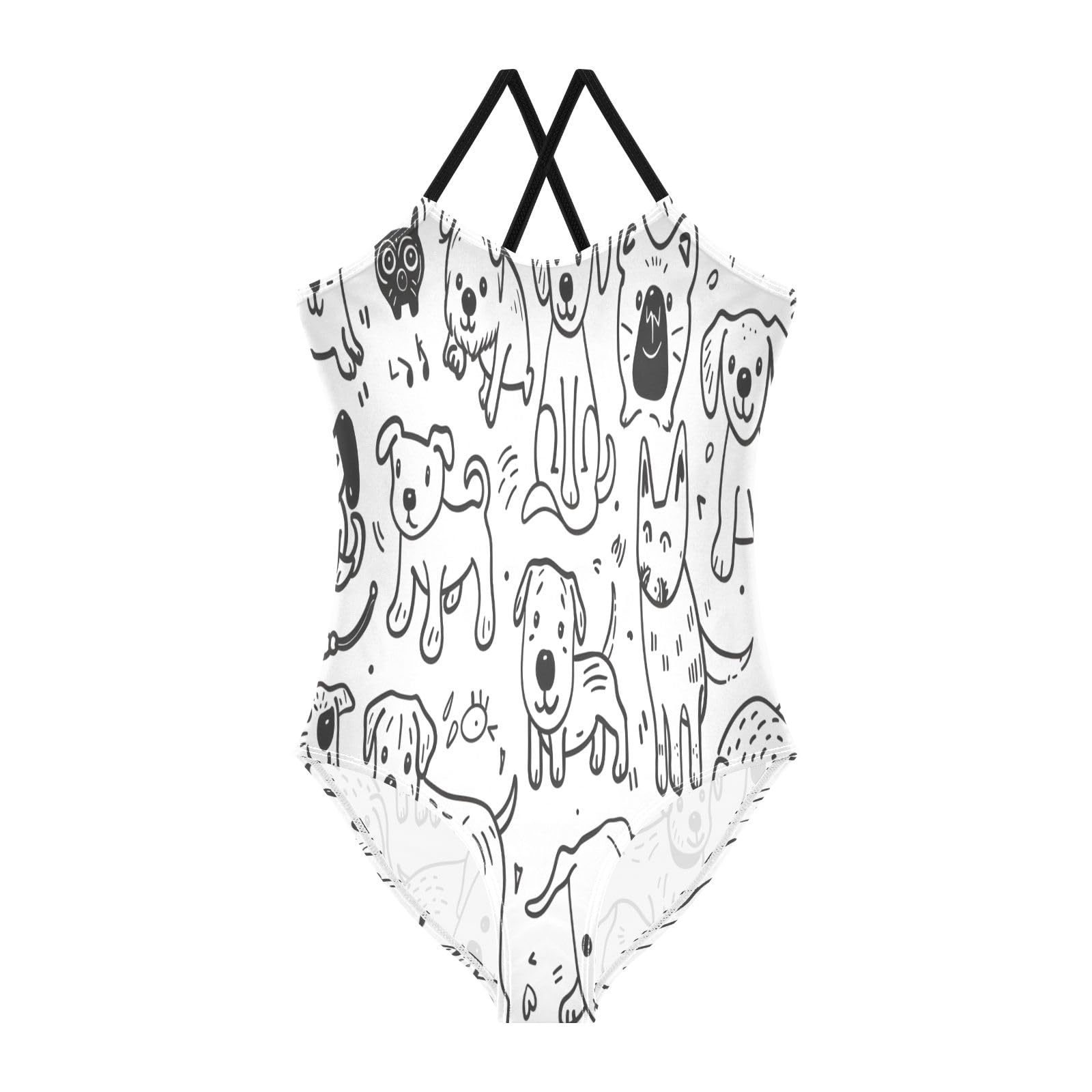 Line Dogs Girls One-Piece Swimsuit Quick Dry Beach Swim Bathing Suit