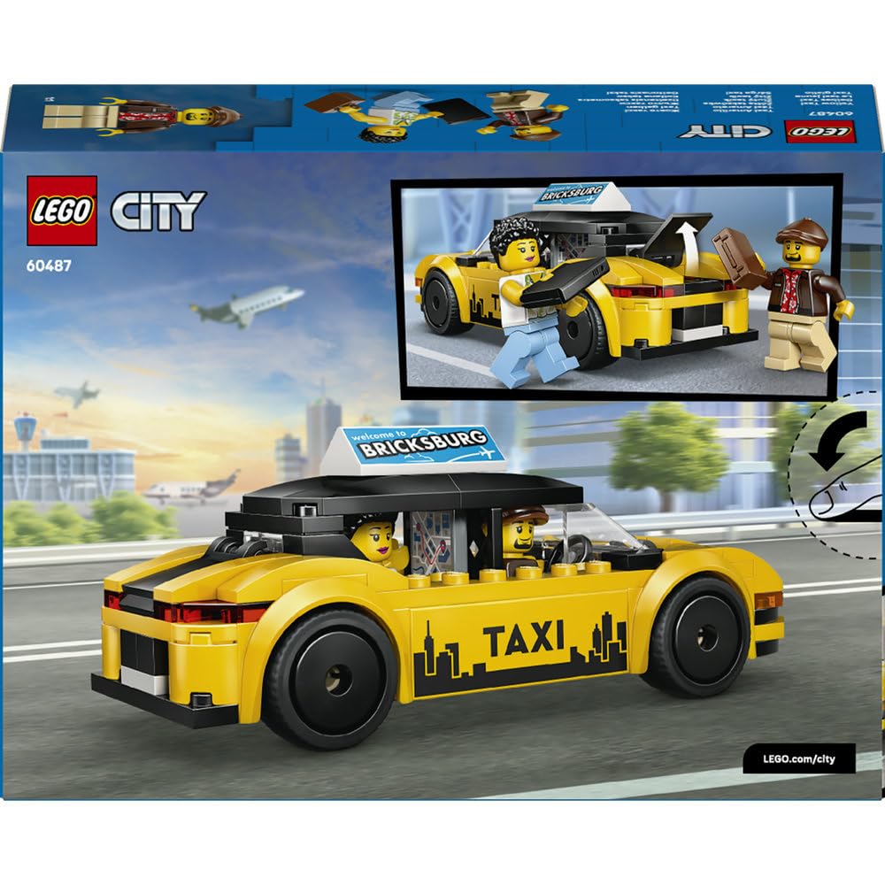 LEGO City Żółta taksówka, samochód do zbudowania i dwie minifigurki, zabawka dla dziecka, pomysł na prezent dla 5-latka, na urodziny dla chłopca i upominek dla dziewczynki, ozdoba na biurko 60487