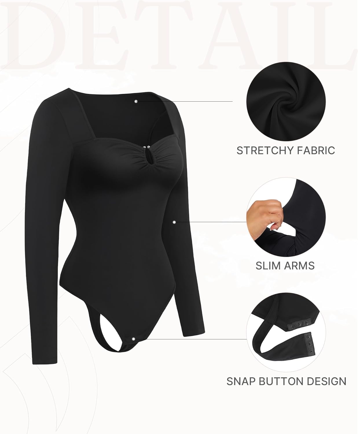 FeelinGirl Shapewear Bodysuit for Women Long Sleeve Tummy Control Body Suits Seamless Thong Body Shaper - Image 5