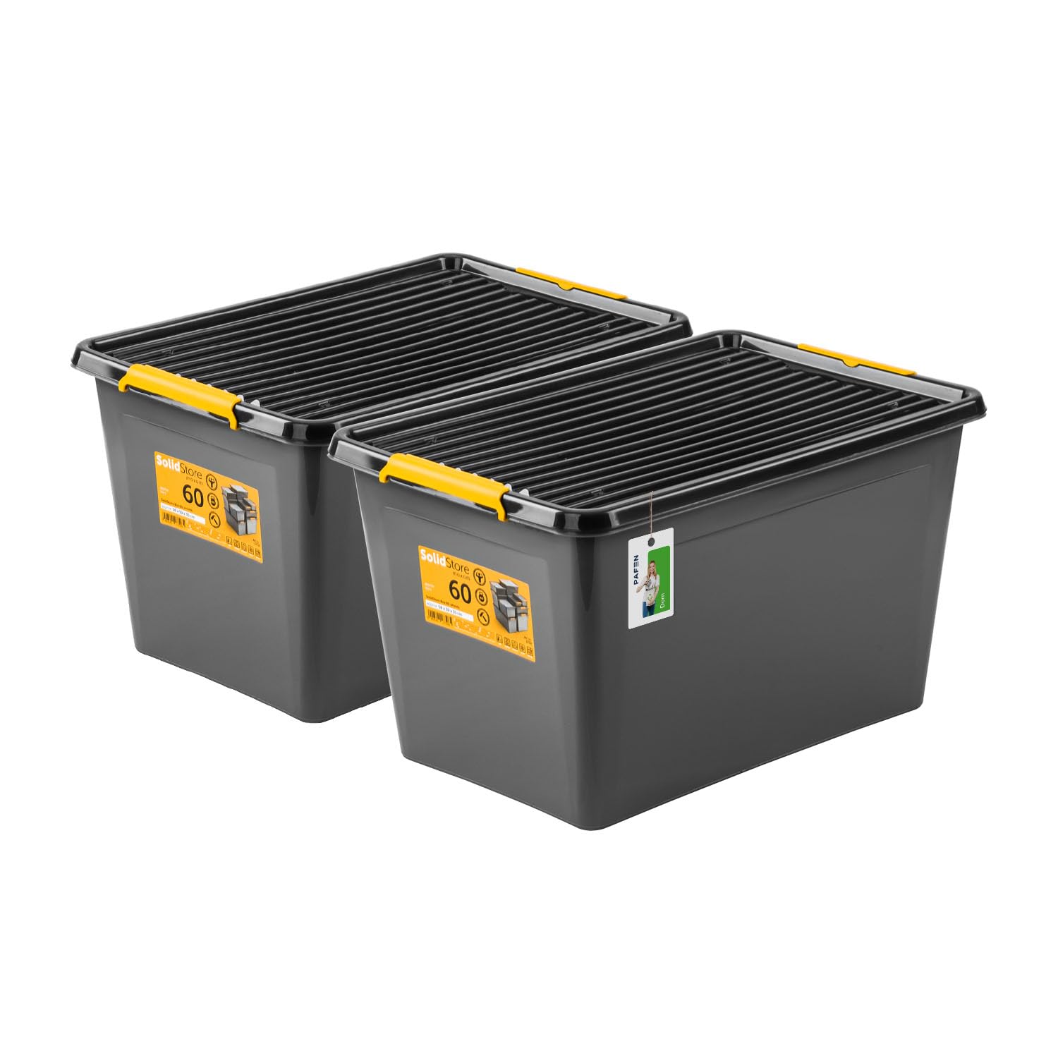 PAFEN 2x Robuster Aufbewahrungsbox 55L mit Rollen - 58 x 39 x 35 cm - Behälter für besondere Aufgaben Aufbewahrungsbehälter Boxen Aufbewahrung Stapelboxen mit Verschlussclips Kunststoffbehälter