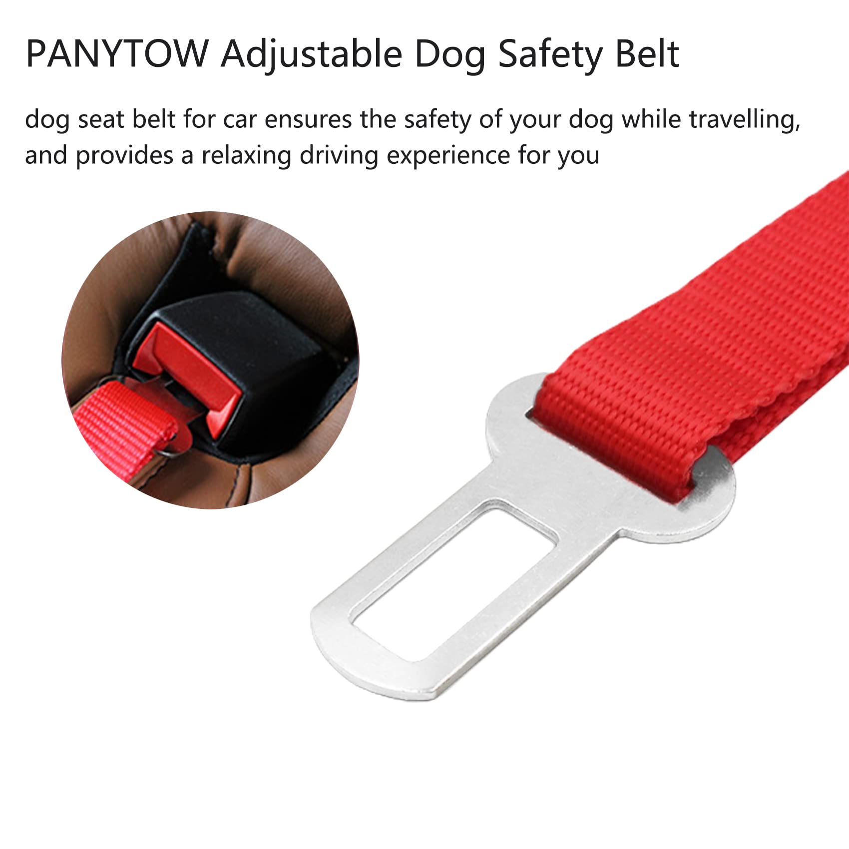 PANYTOW Adjustable Dog Safety Belt for Car-Dog Seat Belt for Car -Dog Car Harness, Red - Image 4