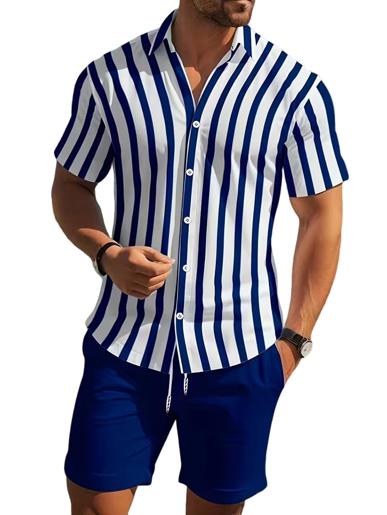 Completi Tuta da Uomo 2 Pezzi Hawaiana Camicia a Fiori Maglietta Stampa T-Shirt + Pantaloncini Shorts da Spiaggia Tuta Manica Corta Vintage Sportiva Estivo