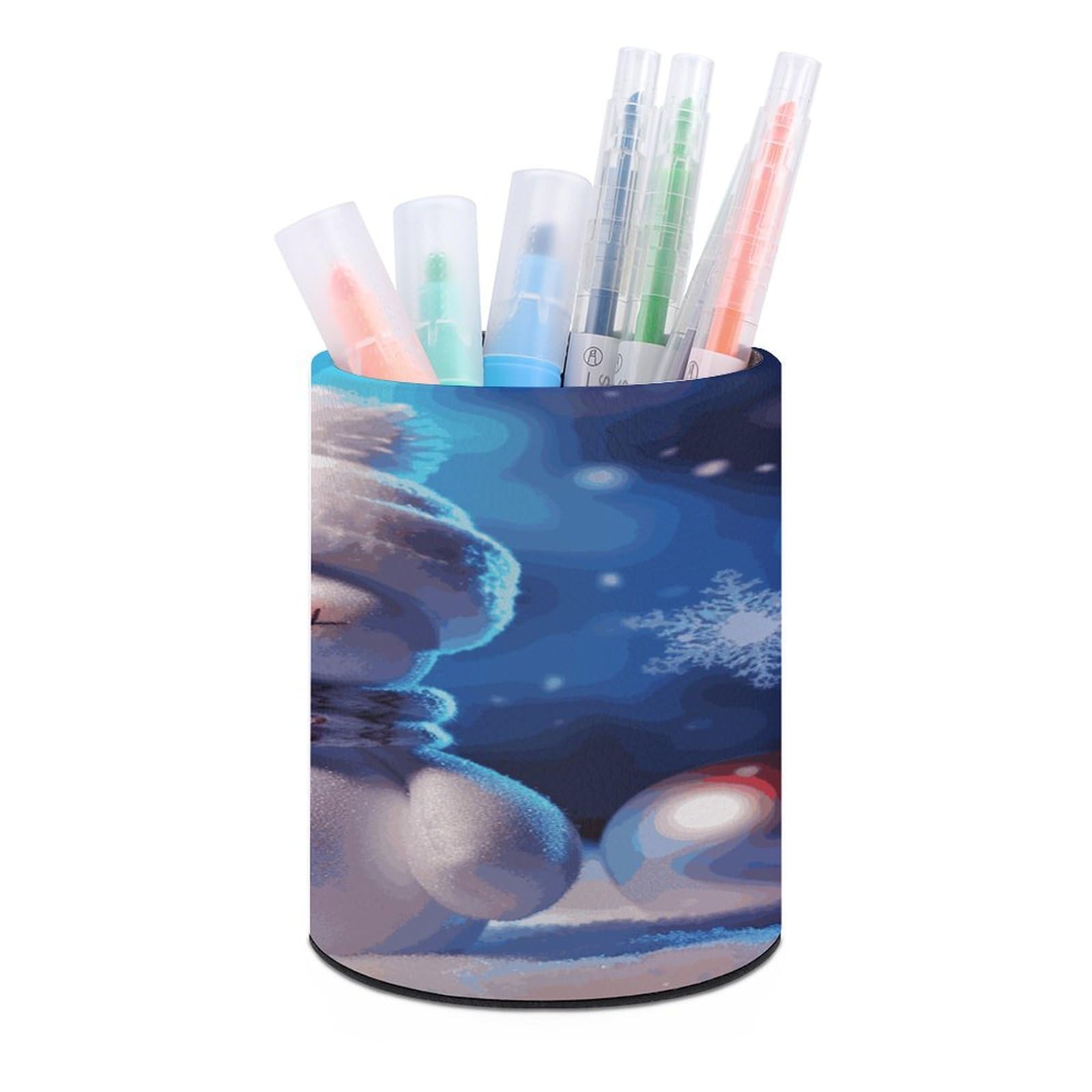 LDGSUPH Merry Christmas Snowman Round Pen Holder Leather Pen Cup Pencil Cup Pen Organizer Pencil Holder for Desk Organizer Pencil Organizers Makeup Brush Holders for Home Office Gift